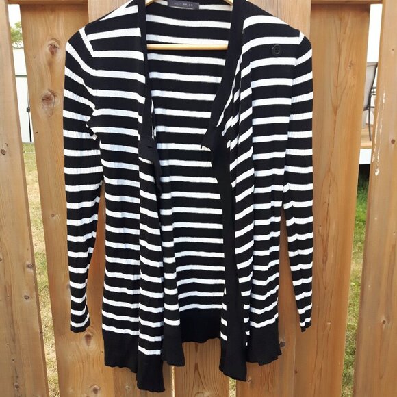 BEAUTIFUL SUZY SHIER Stripe Wrap Cardigan Open Front One Button Closure XS - Picture 2 of 6